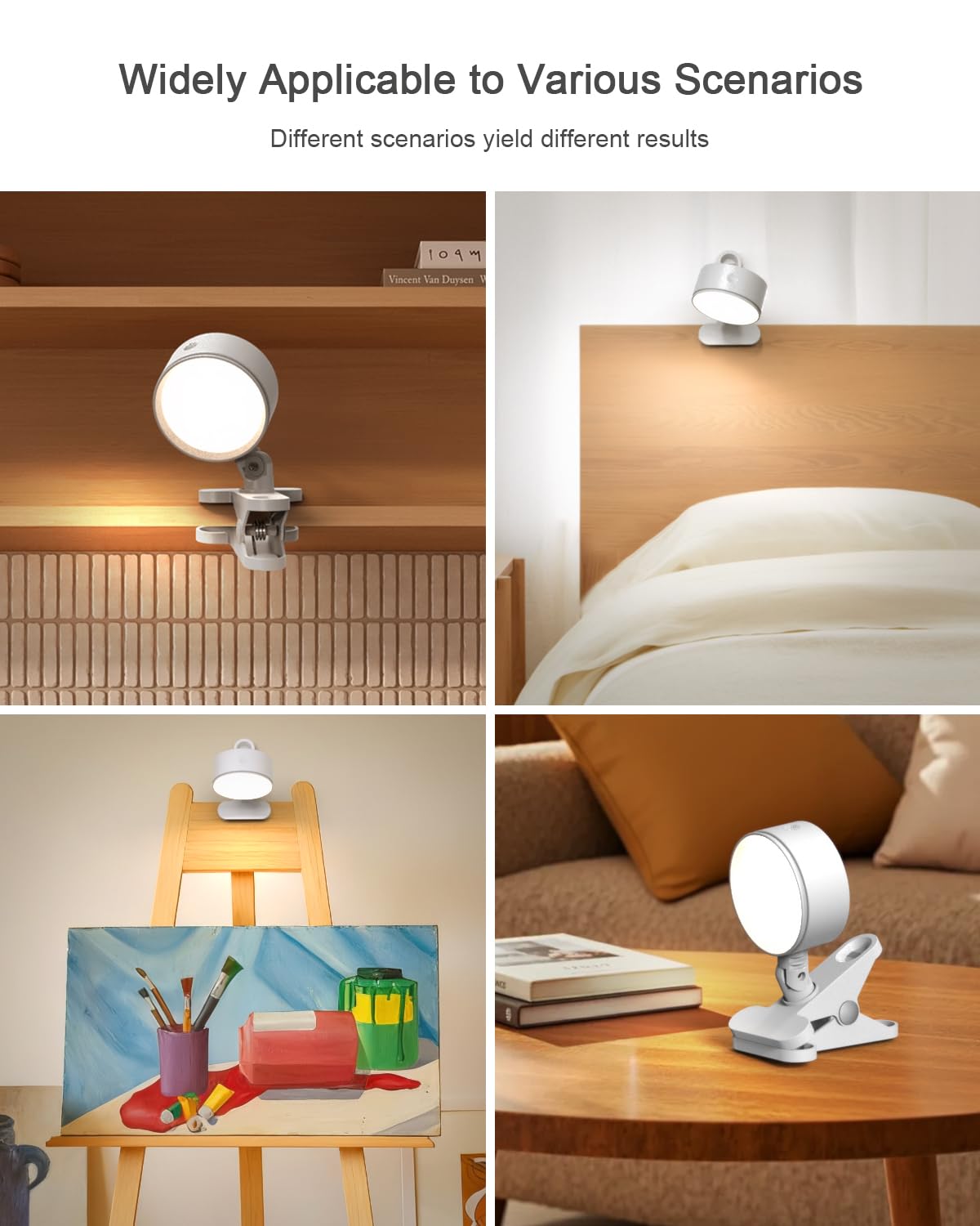 Luz de clip con batería recargable de 5000 mAh, luz de lectura para el cuidado de los ojos para cama con rotación de 360° táctil y control remoto, luz de abrazadera USB con 3 modos de color y