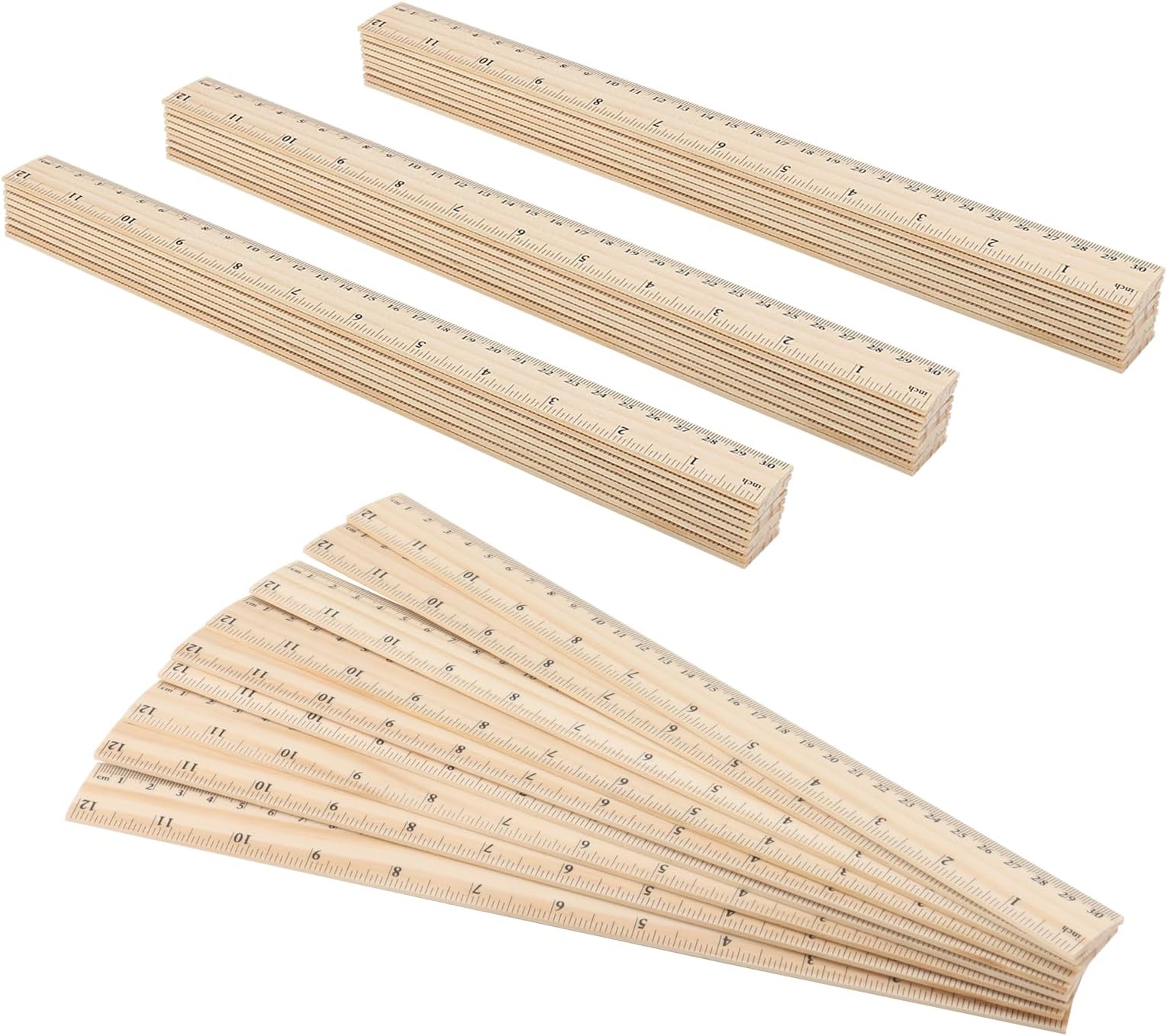 36 PCS 30cm/12 Inch Wooden Rulers, Inches with Centimeters Wood Straight Ruler for Measuring Tool
