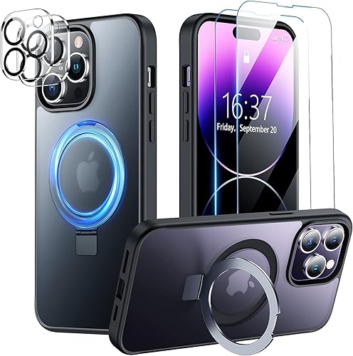 Temdan Funda con soporte magnético para iPhone 14 Pro Max, [con soporte magnético invisible] [compatible con MagSafe] [Cámara de vidrio y protector