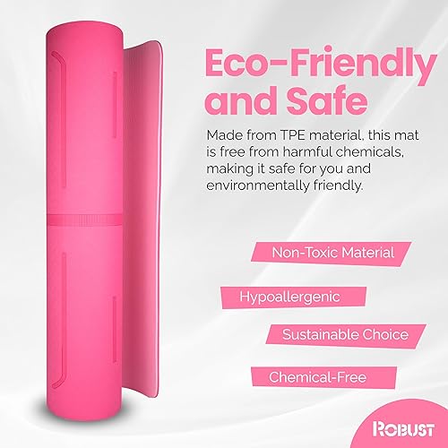 Miniatura 5 de Robust Tapete de yoga antideslizante con correa, tapete de entrenamiento ecológico de TPE de 14 de pulgada de grosor para yoga con líneas de