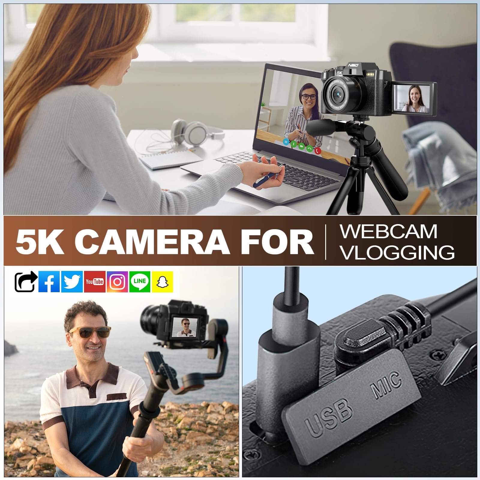 Amazon | NBD デジタルカメラ 写真撮影用 5K 48MP オートフォーカス