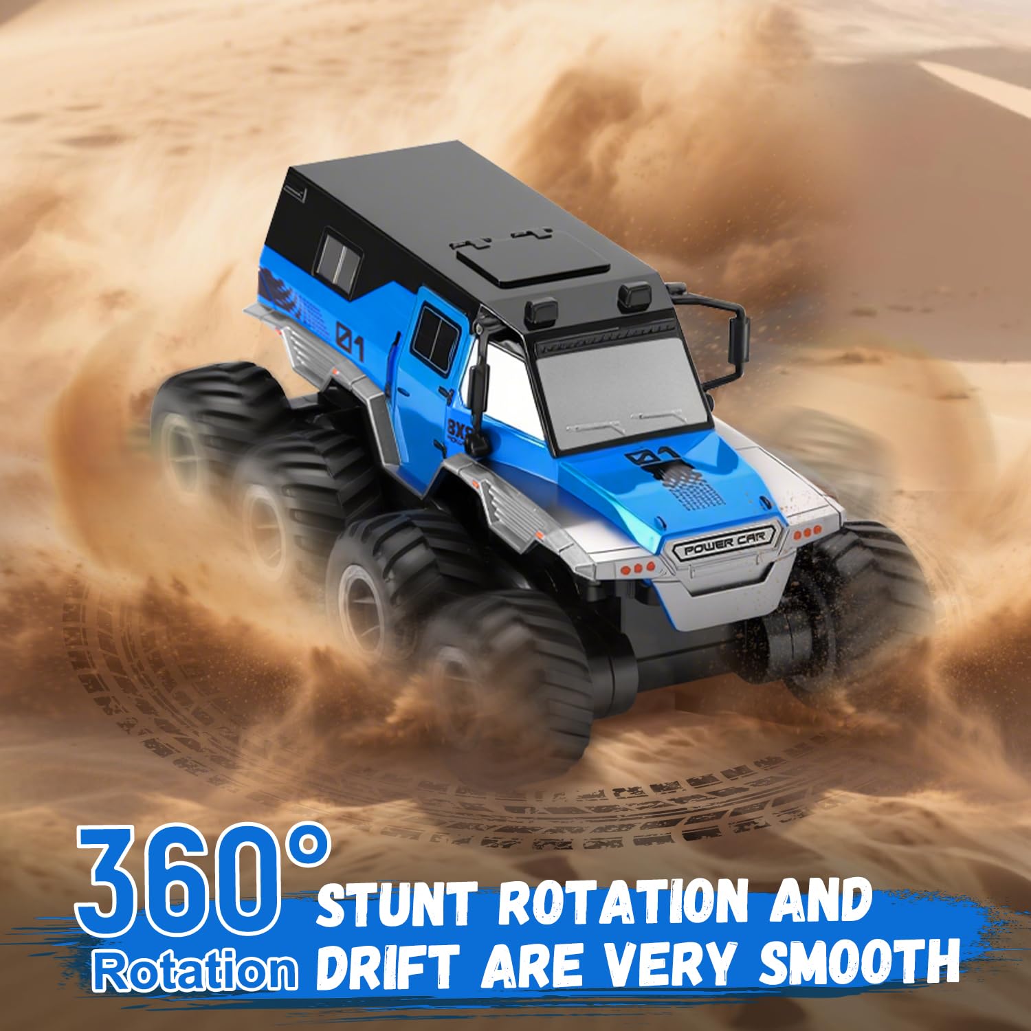 PAISHENKEJI Samochód zdalnie sterowany RC samochód: 8WD RC Truck Toy Cars 20 km/h Amphibious Off-Road Remote Control Truck 2,4 GHz Drift Crawler obracany o 360° dla chłopców i dorosłych prezent