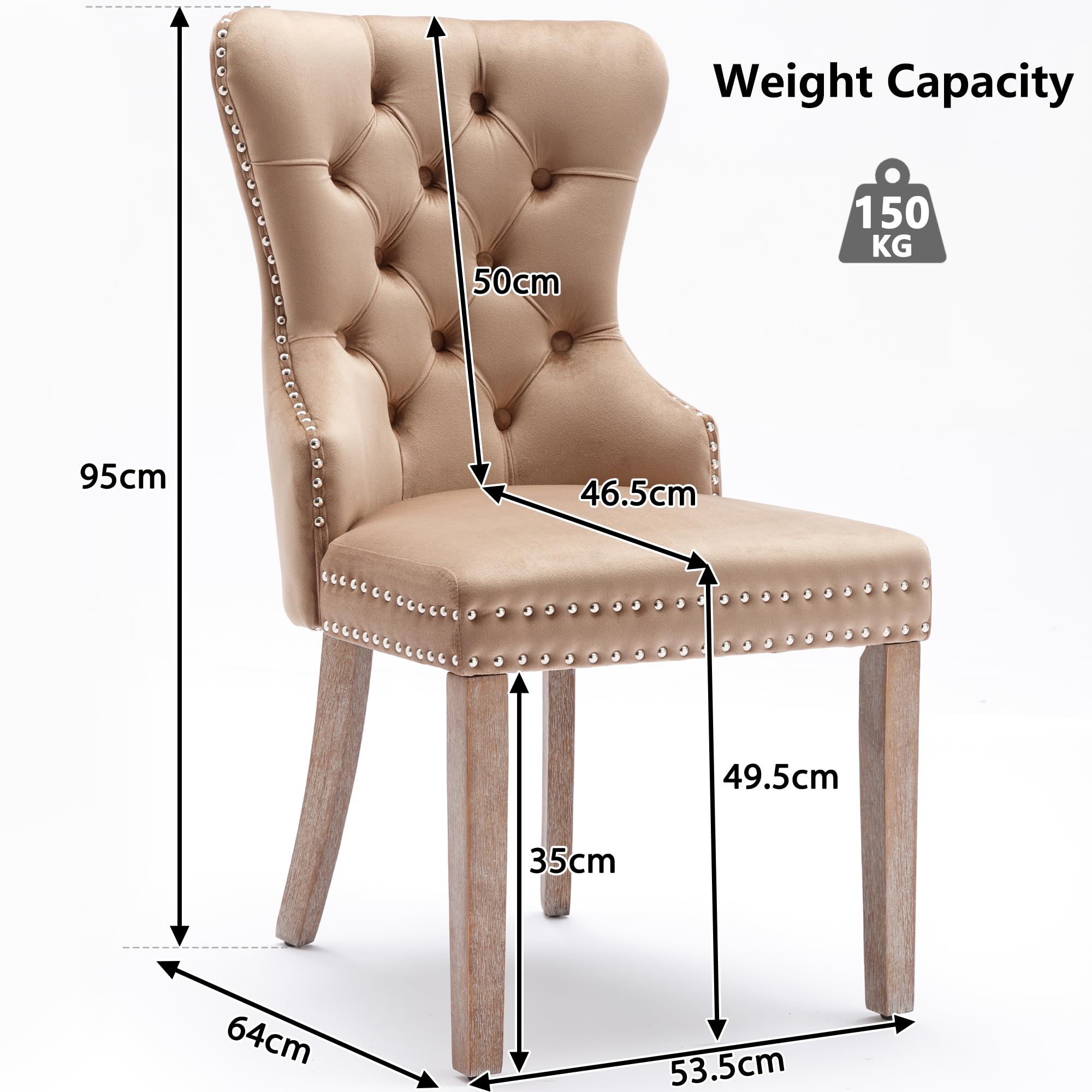 Chaises De Salle à Manger En Velours Beige - Lot De 2, Dossier Haut Avec Boucle, Pieds En Bois Massif Réglables, Style Vintage Chic