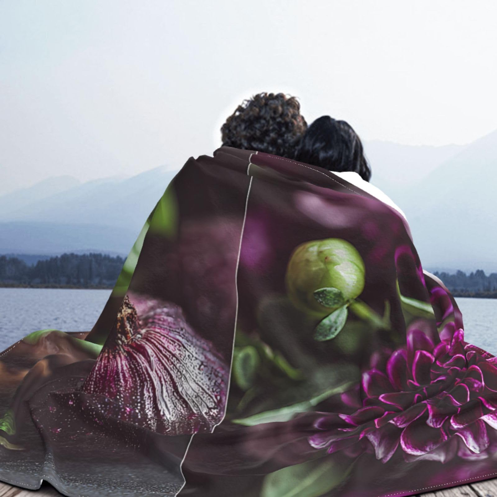 Manta de viaje portátil de 80 x 60 pulgadas, suave, resistente a las arrugas, plegable, exquisito estampado de cebolla morada