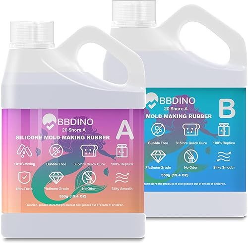 BBDINO Kit de fabricación de moldes de silicona de 20 A para hacer moldes, fabricación de moldes de silicona translúcida 38.8 onzas, 1A1B por