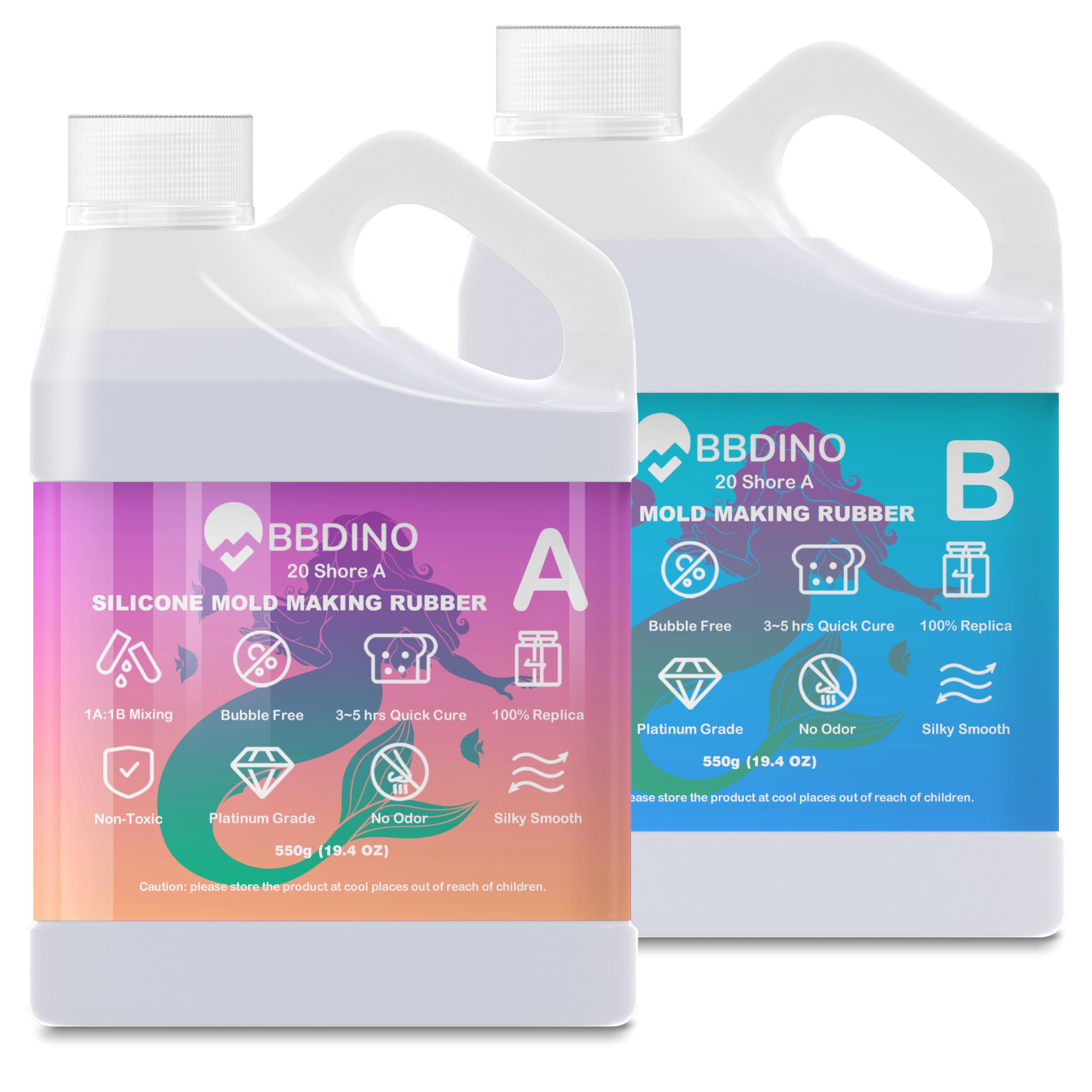 BBDINO Silicone for Mould Making Kit, Liquid Silicone Mould Making Clear 1100g, 1A:1B by Volume, Ideal for Crafting with Resin, Soap, Wax, Clay, Concrete etc.