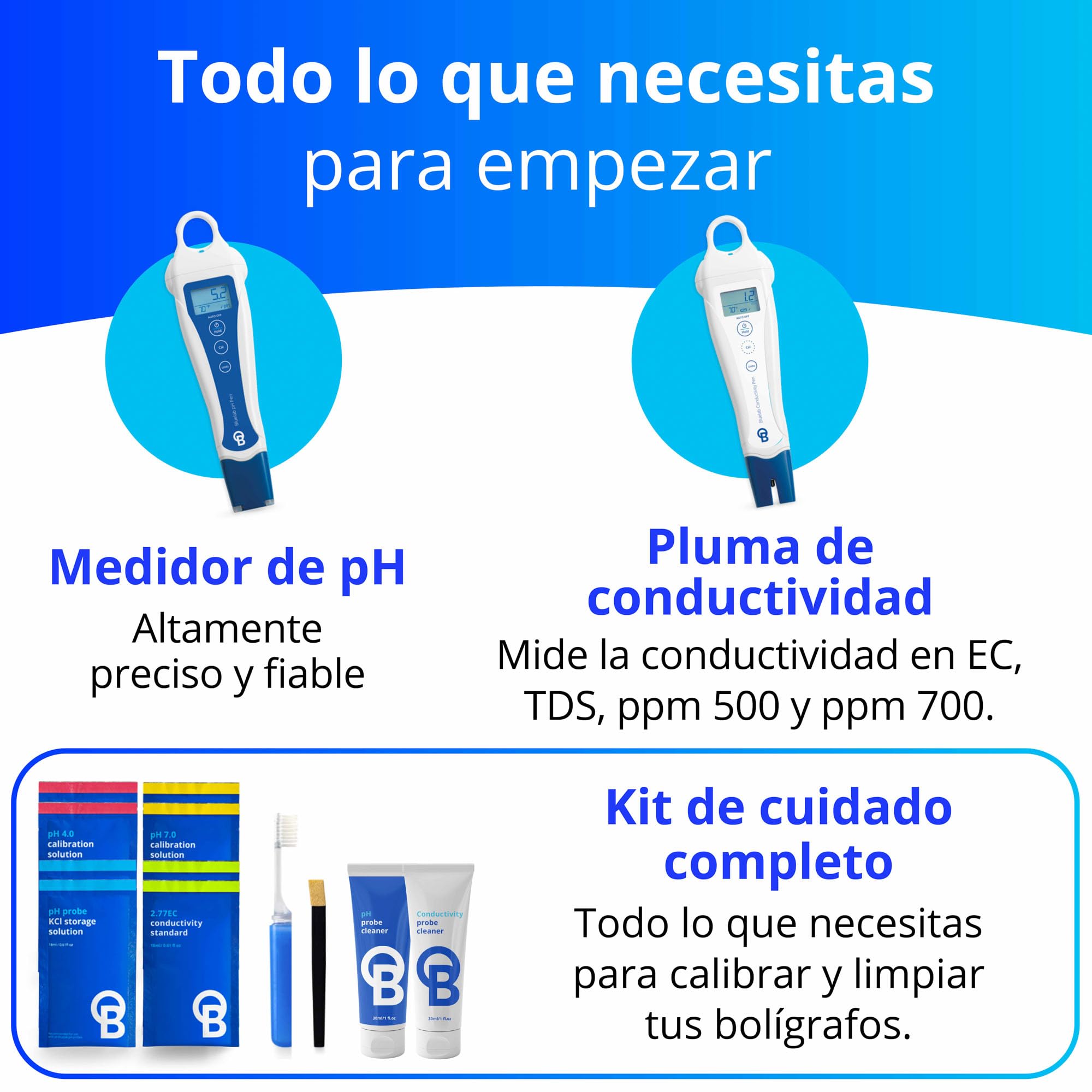 Bluelab PENSTP pH and Conductivity Starter Pack - Precision Nutrient Solution Management Kit with Temperature Measurement, Waterproof Pens, and Probe Care Kit