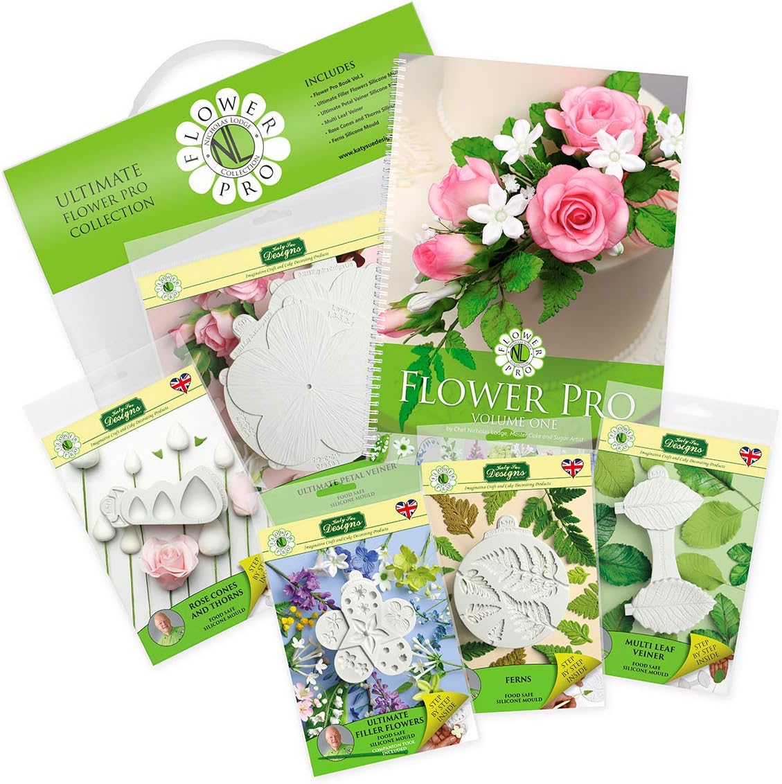 Super Deal Product The Flower Pro Roses And Filler Flowers Collection Volume One Gift Pack Kit; 5 Silicone Moulds, Tutorial Book And Carry Case; Cake Decorating, Crafts, Cupcakes, Sugarcraft, Candies And Clay