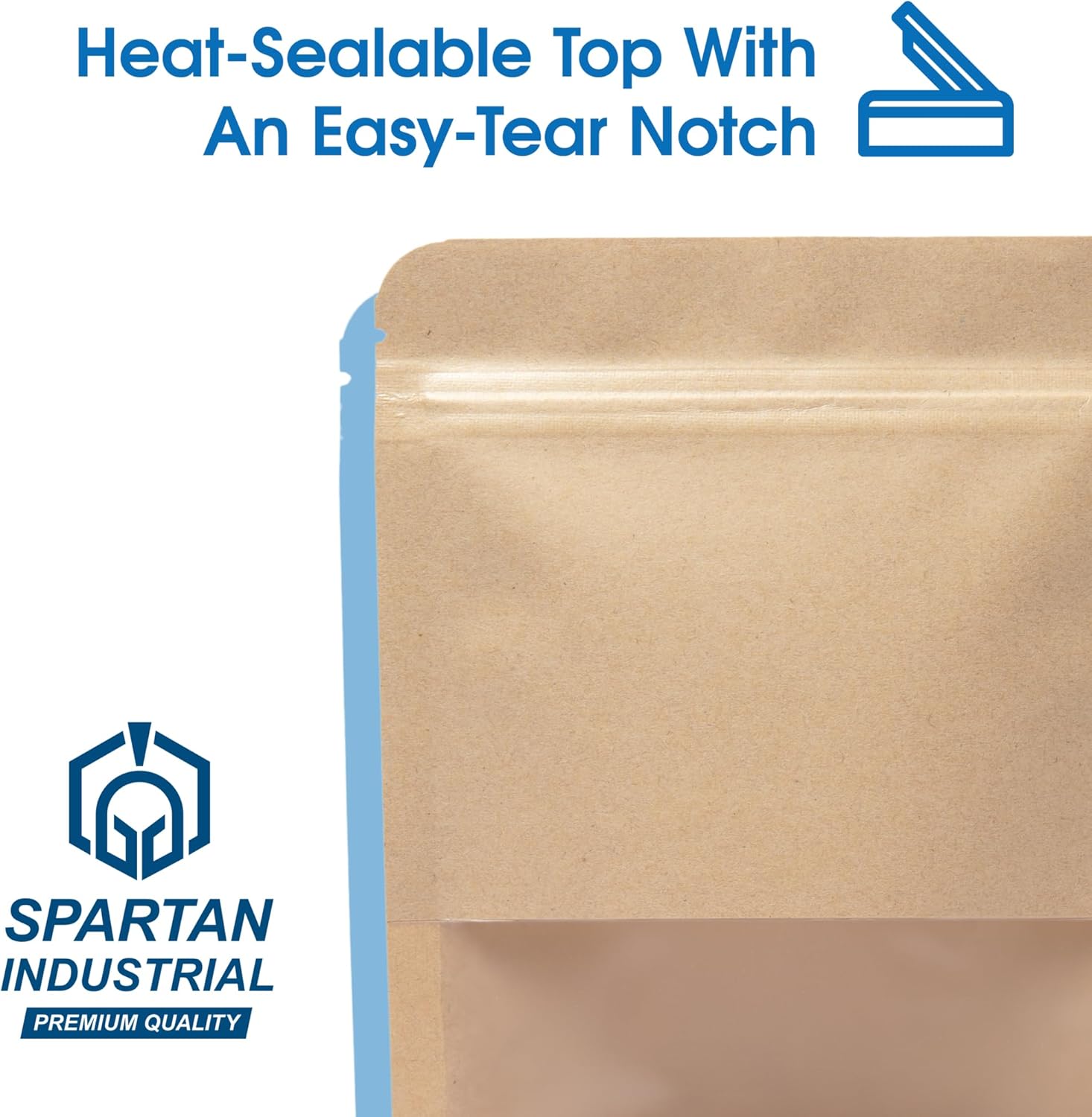 Spartan Industrial - 4" X 6" Kraft Paper Resealable Stand-Up Pouches - Pack of 1000 Small Smell-Proof Storage Pouches for Food Packaging, Pet Treats, Cosmetics, and More