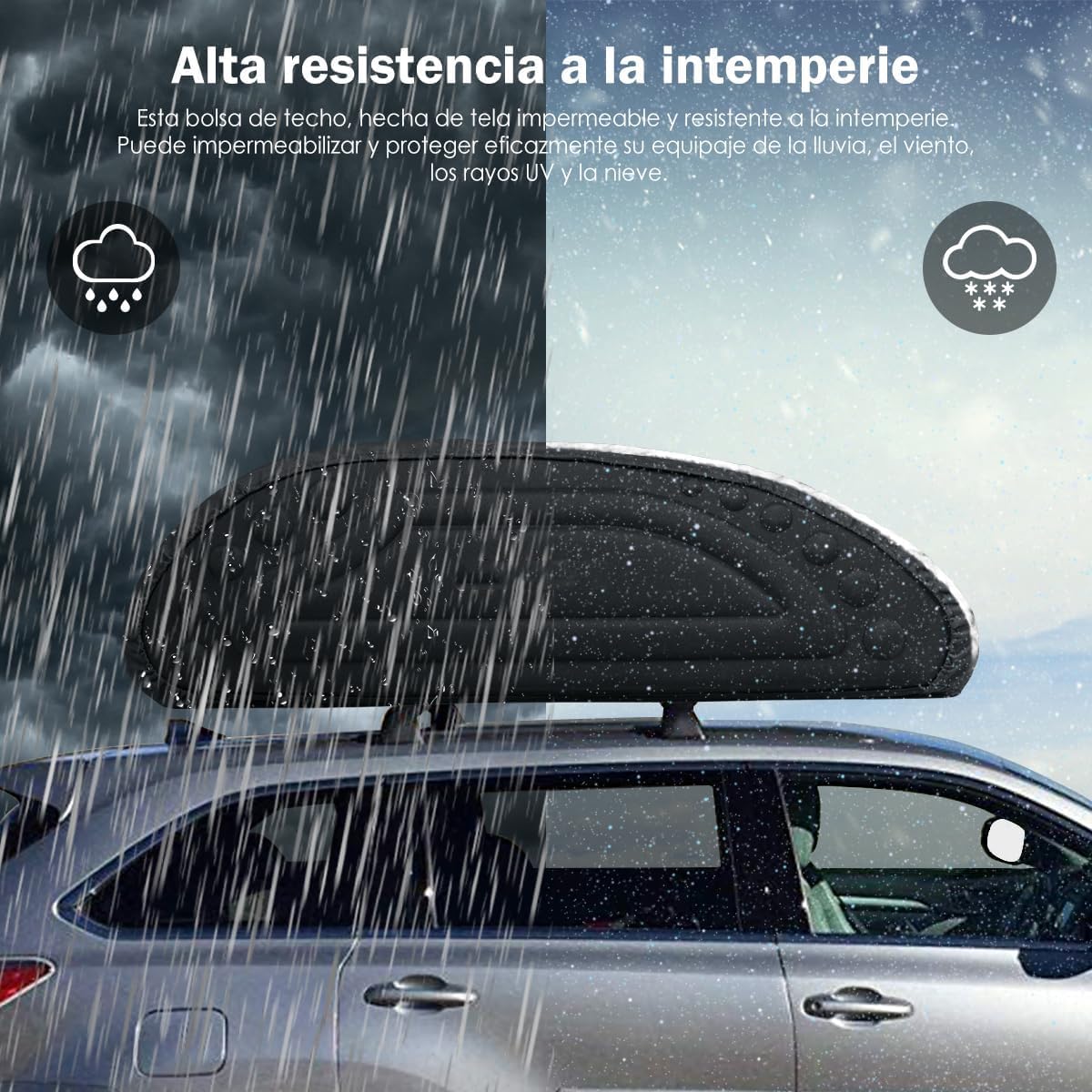 GYMAX Cofre de Techo Plegable 15 pies/400 litros, Material Impermeable 3000MM, Bolsa de Techo para Coche con 4 Correas de Sujeción y Bolsa, Apto para Coches sin Portaequipajes, Negro