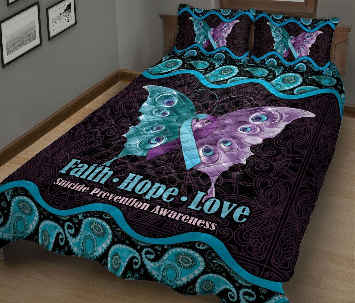Quilt Set, Dreamcatcher Feather Bohemian Mandala Floral Kids Girls Boys Quilt Blanket with Pillowcases, Quilt Bedding Set MLANH3692
