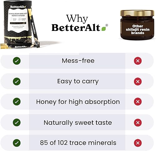 Miniatura 9 de Better Alt Palitos de shilajit puro del Himalaya con miel orgánica, azafrán Shilajit fácil de consumir 30 barras para impulso de energía y apoyo