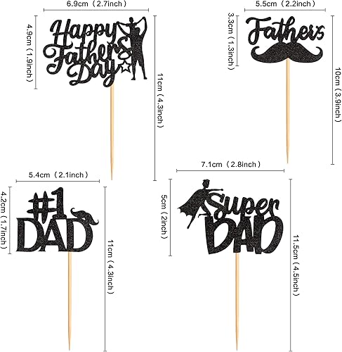 Miniatura 10 de Ercadio Paquete de 24 adornos para cupcakes con purpurina para el Día del Padre con bigote y purpurina para el Día del Padre, para la mejor fiesta