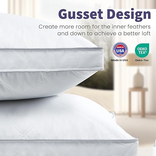 Miniatura 7 de Dreamhood Juego de 2 almohadas de plumón de ganso de lujo, tamaño King, hechas en Estados Unidos, almohadas de cama con refuerzo suave para dormir