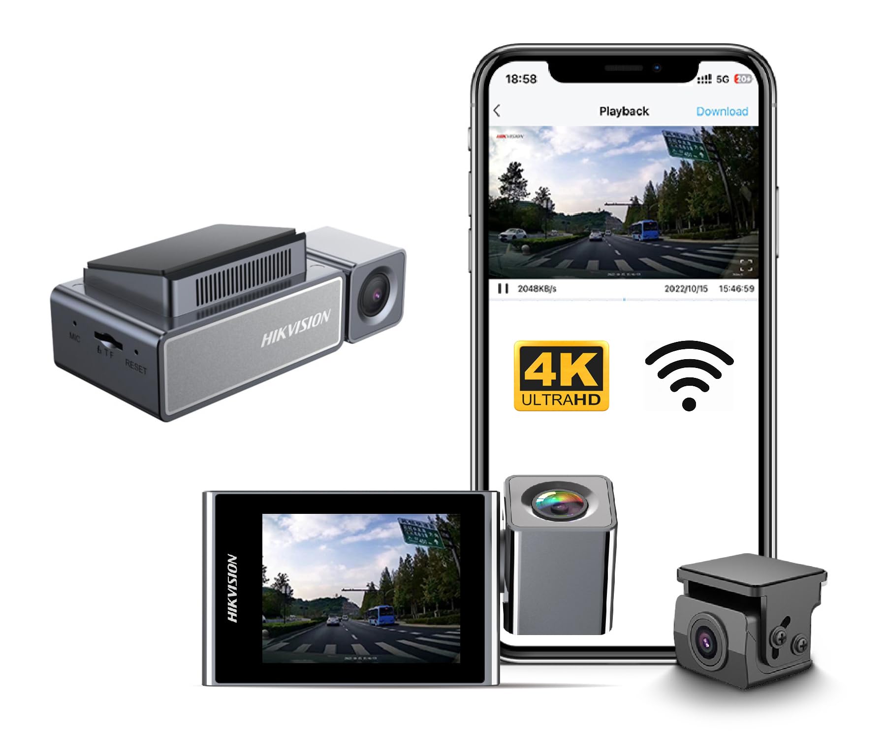 Hikvision C8Pro 4K Dash Camera with Full HD 1080p Rear Camera – Ultra HD Recording, Night Vision, Wi-Fi Connectivity, G-Sensor, ADAS, Voice Control, 2.45" IPS Display, Supports Up to 256GB.-image-9