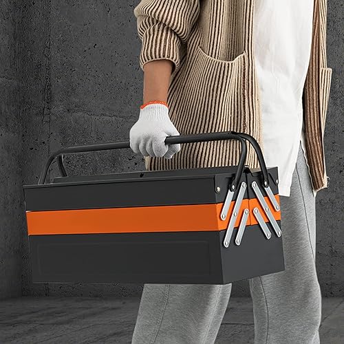 Miniatura 9 de Nightcore - Caja de herramientas de metal de 27 x 21 x 8.5 pulgadas, caja de herramientas voladiza de 5 bandejas con 3 niveles, organizador plegable