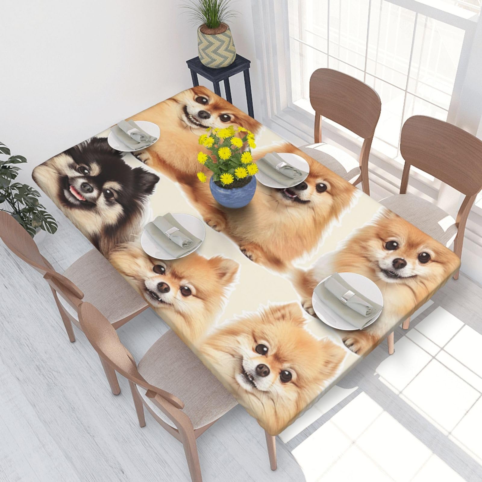 WPKJU Pomeranians Pattern Printed Tablecloths 4ft Rectangular Table Covers Washable Polyester Decorative Table Cloth for Dining Table Picnic Wedding