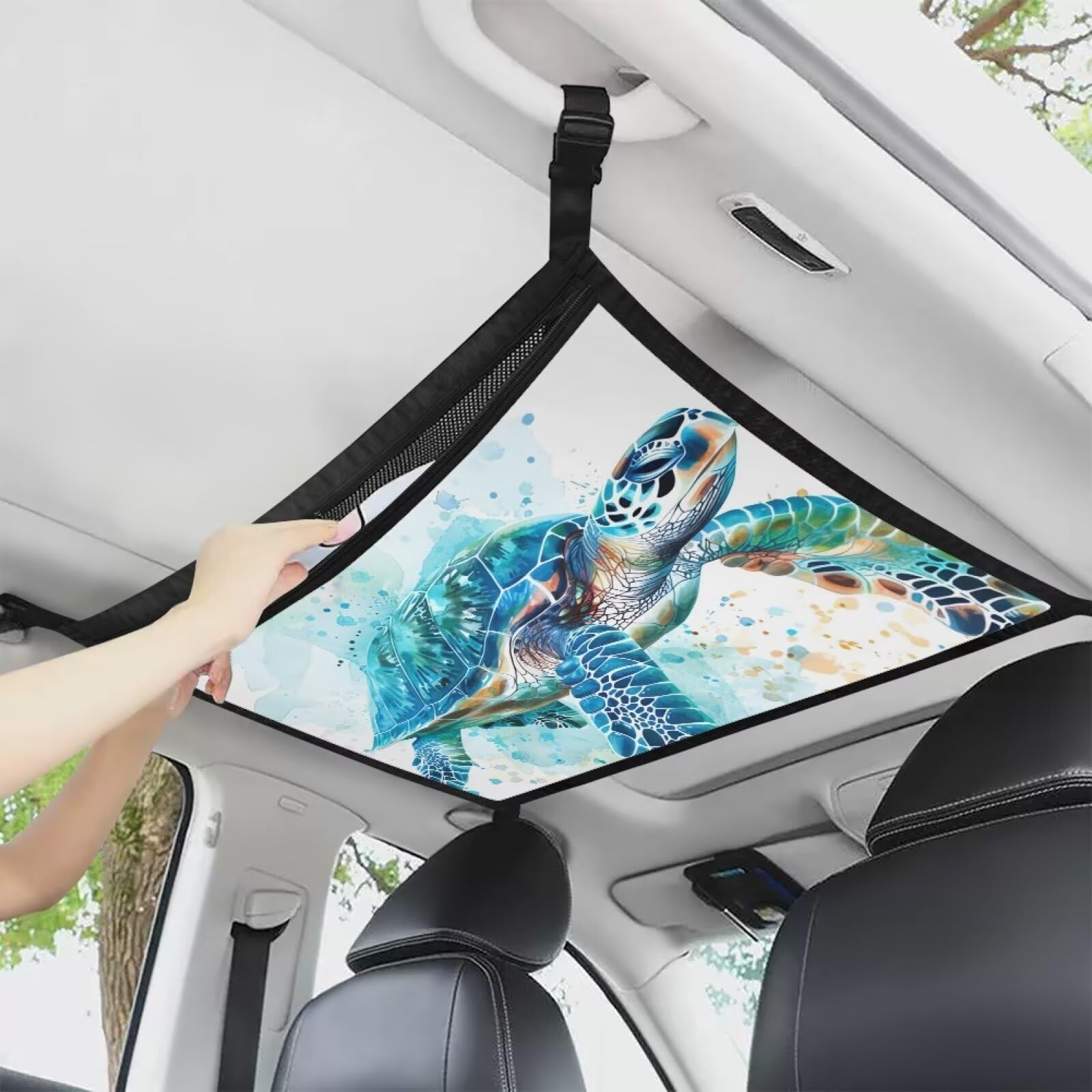 Tupalatus Turtle Car Ceiling Storage Net Pocket 31x24 Inches Effortless Cargo Organization SUV Sundries Storage Pouch Truck SUV Travel Long Road Trip Camping Interior Accessories