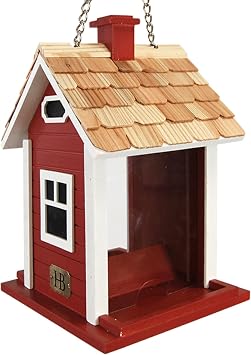 Home Bazaar Christmas Cottage Birdfeeder, Red