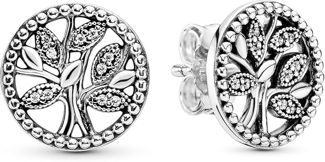 Pandora Moments Women's Sterling Silver Sparkling Family Tree Cubic Zirconia Stud Earrings