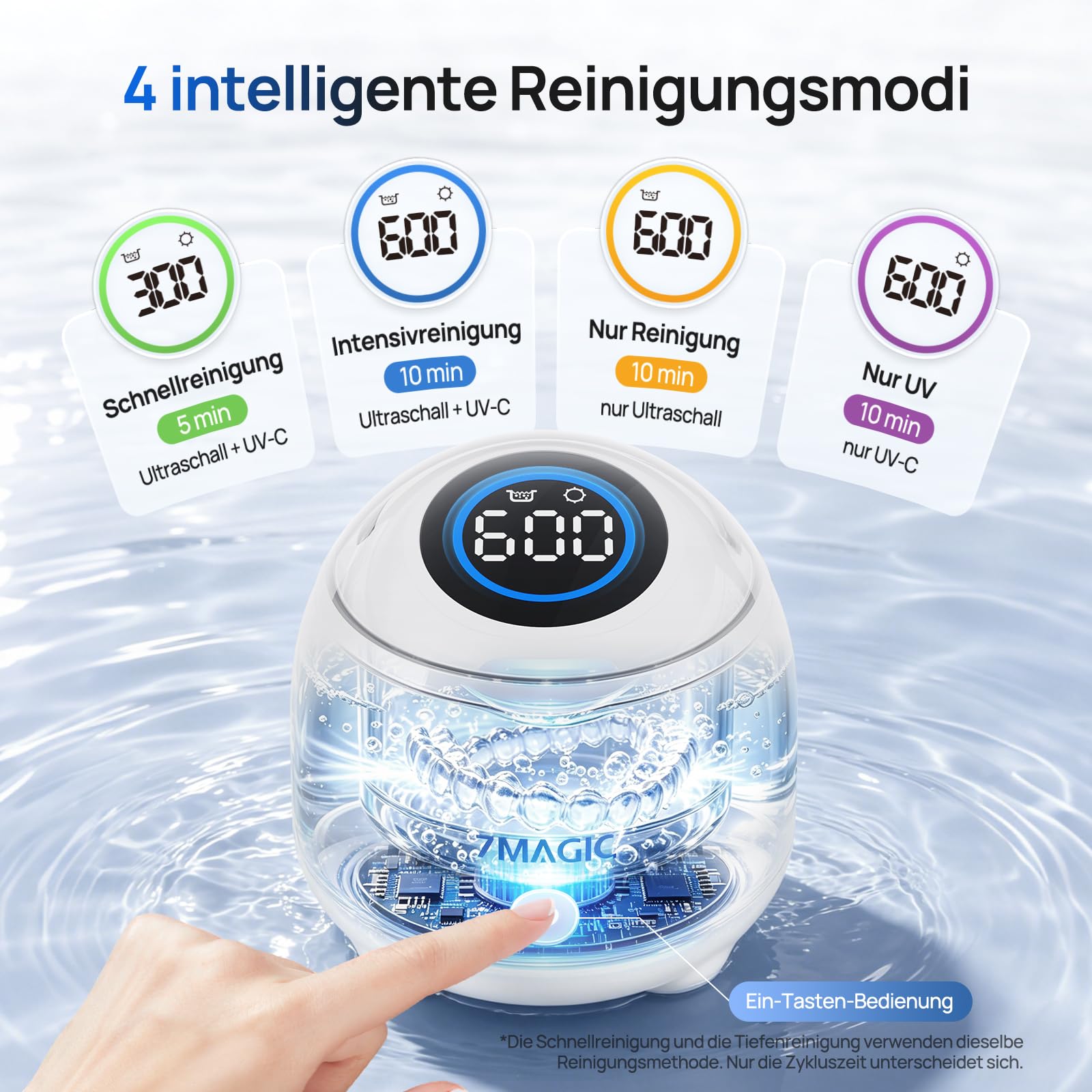 7MAGIC Ultraschallreinigungsgerät für Zahnschienen, 48 kHz, UV-C, Weiß