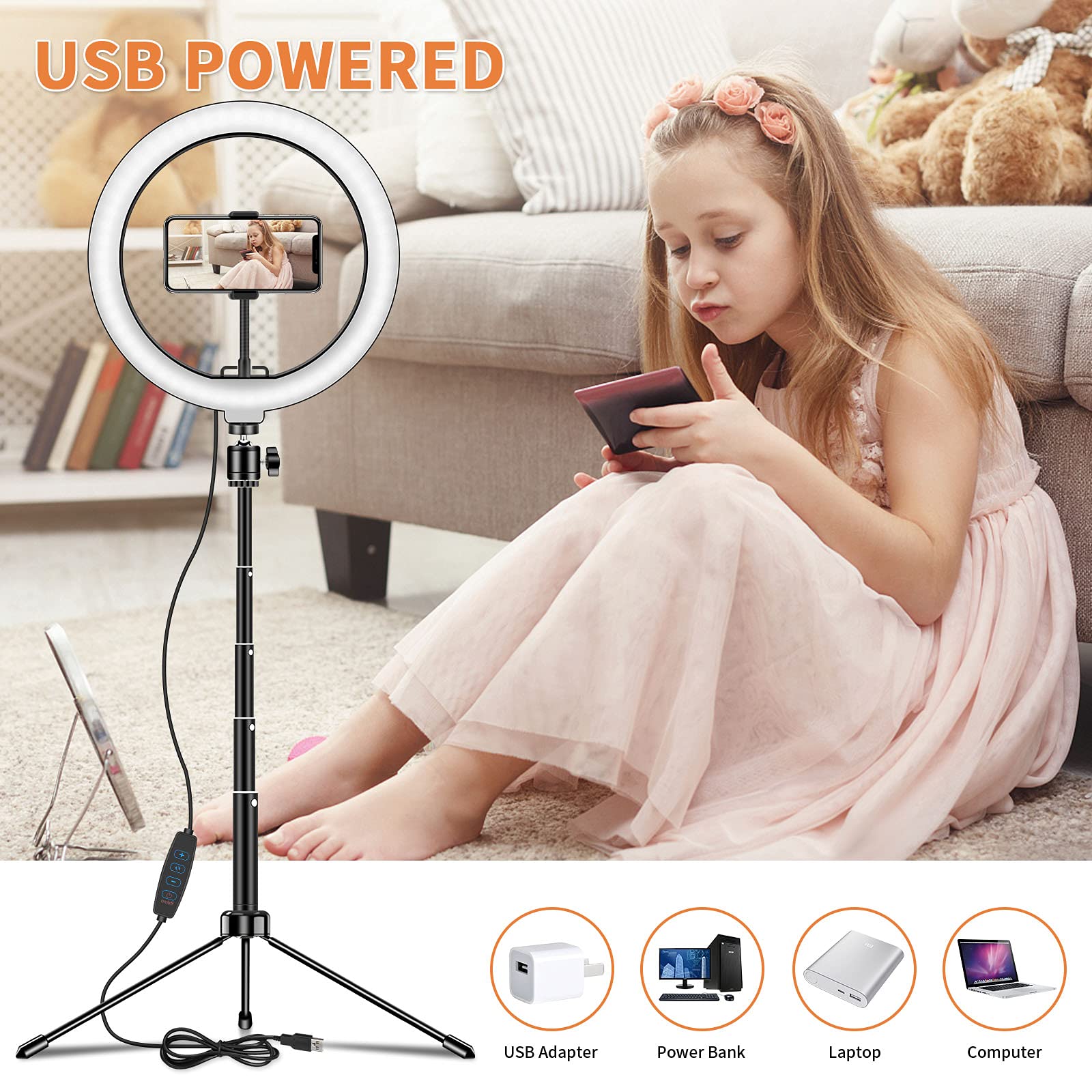 Deerfun LED Ring Light 54.4" Statyw Światło do Selfie 3 Tryby 10 Jasności Fotografia YouTube