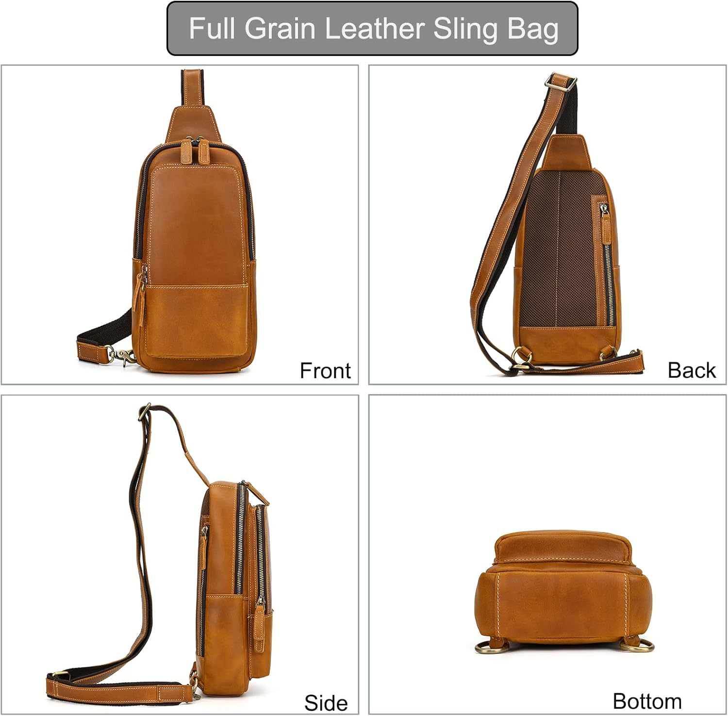 LUUFAN Men's Genuine Leather Sling Bag Chest Shoulder Backpack Multi Pocket Crossbody Bag for Casual Sport Hiking Travel