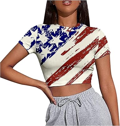 Amazon.com: Satiable Mujeres Sexy 4 de julio EE.UU. Impreso O-cuello manga  corta Ombligo Tops Casual Patriótico Tee T-Shirt Túnica Blusa : Ropa,  Zapatos y Joyería