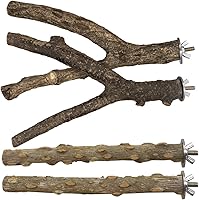 LiMio Natural Wood Bird Perches 4 Pack - Non-Slip Platforms for Parakeets, Budgies, Conures & Small Parrots Cage Toys