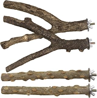 LiMio Natural Wood Bird Perches 4 Pack - Non-Slip Platforms for Parakeets, Budgies, Conures & Small Parrots Cage Toys