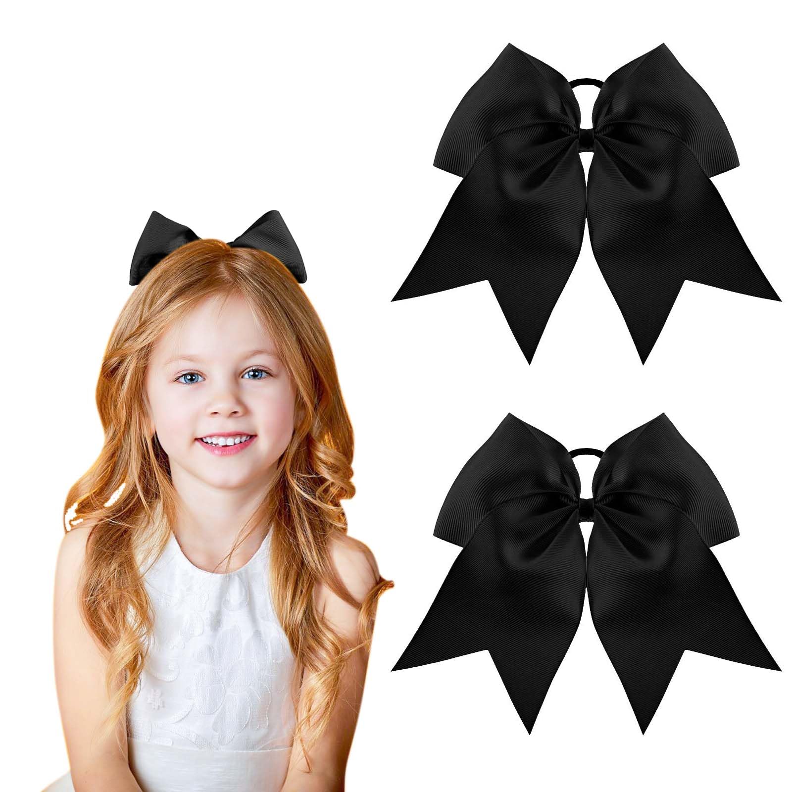Twpribarn 2Pcs Cheer Bows - Elastic Band Bows Hair Accessories for Ponytail Holder, Scrunchies - School Sports Cheerleading, Softball - Black