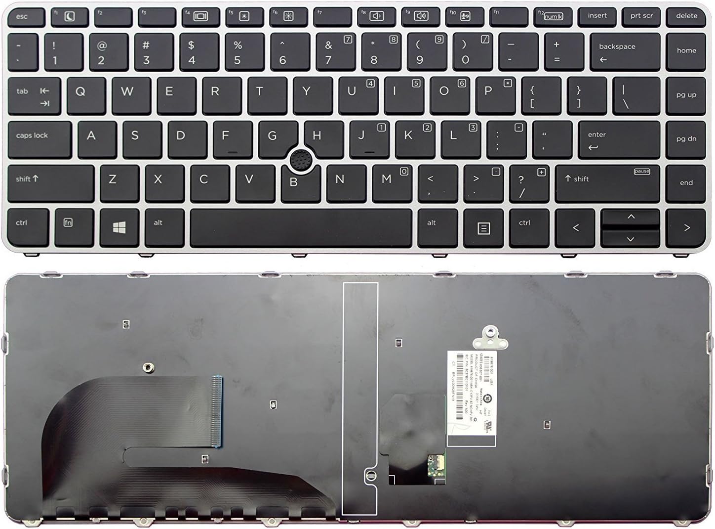 New Laptop Keyboard Silver Frame & Mouse Point Replacement for HP EliteBook 840 G3,US Layout Black Color