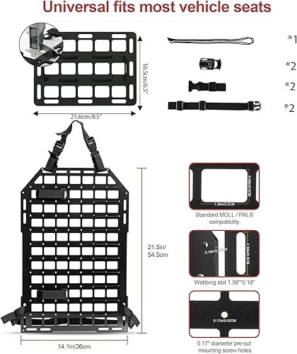 Miniatura 6 de Paneles rígidos Molle para vehículos + panel de reposacabezas Molle universal táctico Molle panel trasero organizador modular de almacenamiento y