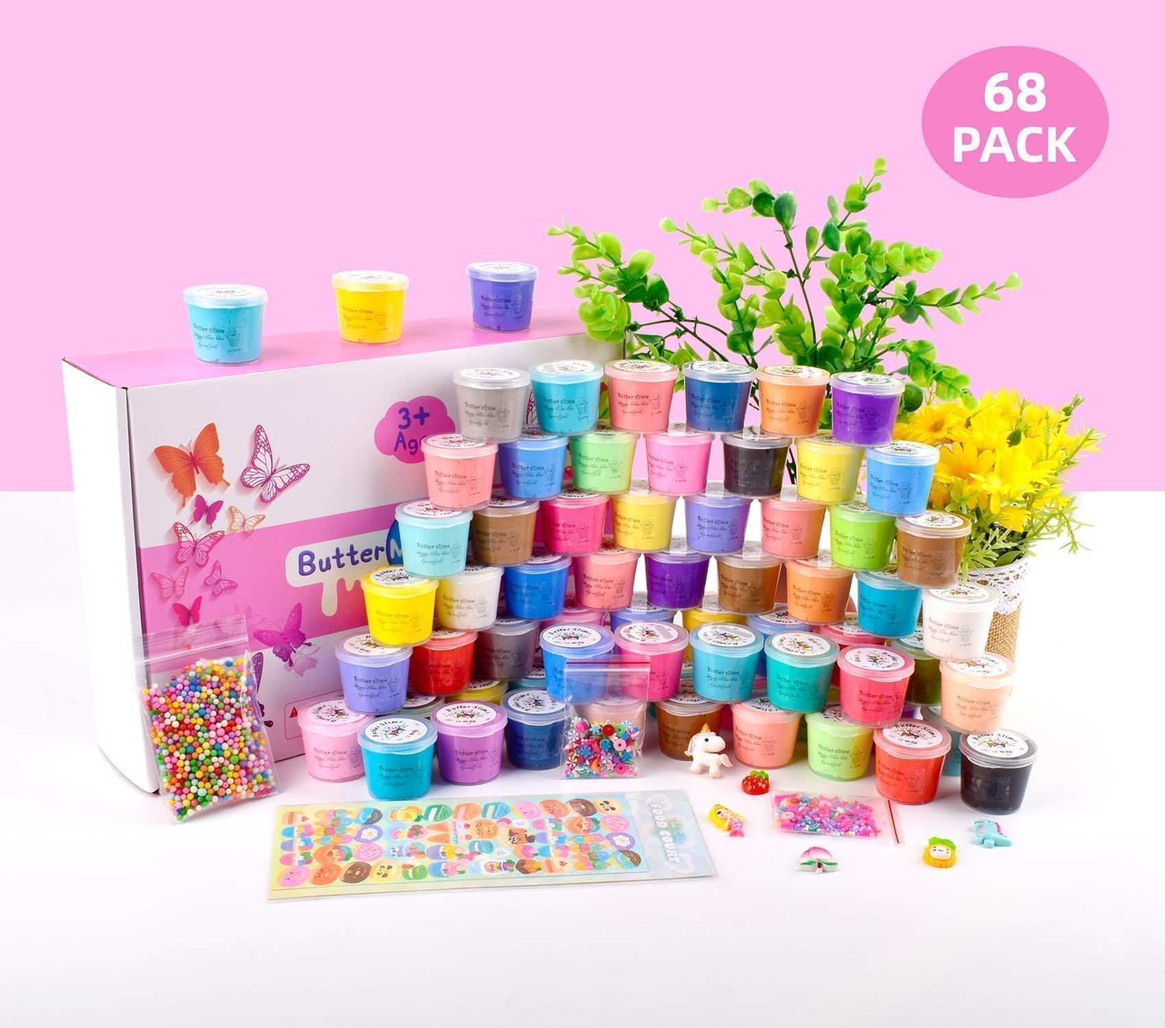 Butter Slime Kit 68 Pack, Mini Slime Party Favors for Girls Boys, Scented Bulk Valentine Day Slime Supplies & Kids, Stress Relief Toy, Soft & Non-Sticky, Birthday Stocking Fillers Goodie Bags Stuffers