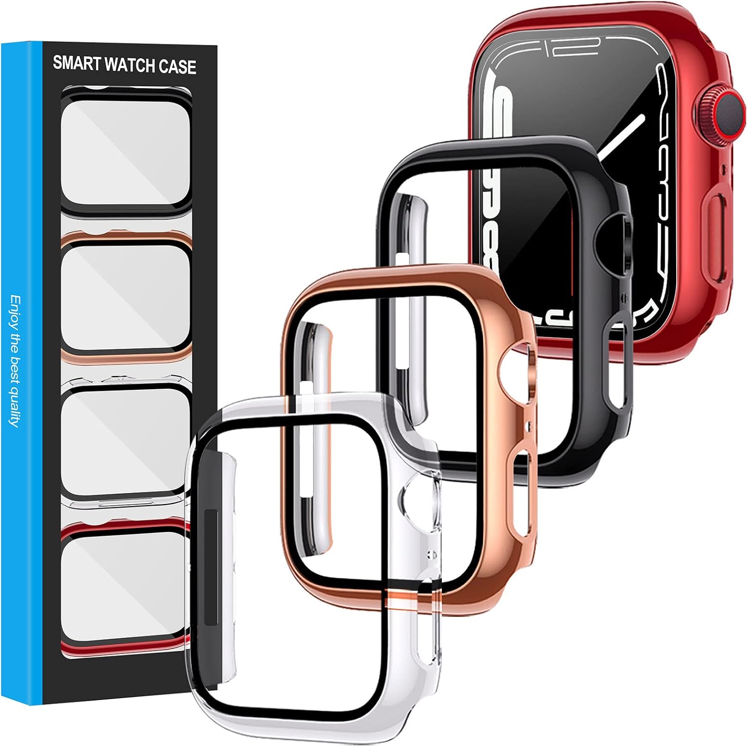 EZCO [4-Pack] Case Built in Tempered Glass Screen Protector Compatible with Apple Watch Series 7 45mm/41mm, Hard PC Plated Full Coverage Protective Cover Bumper Man Women Gift Accessories for iWatch 7