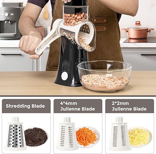 Miniatura 3 de X Home Rallador de queso giratorio 5 en 1 para cocina, trituradora de manivela mejorada con base de succión más fuerte y cuchillas de tambor