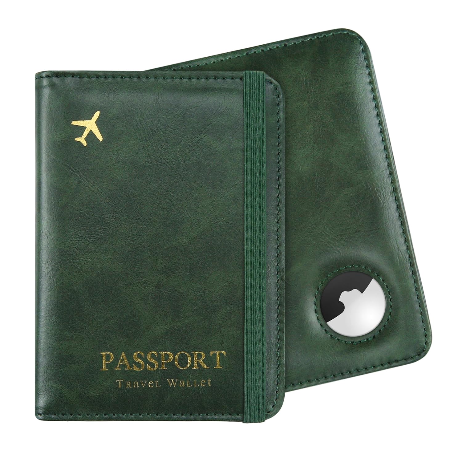 iliyah Passport Holder with AirTag – RFID Blocking Travel Document Wallet, Leather Passport Cover with AirTag Slot, Keeps Passport Safe & Trackable, Green, normal, Retro-picture-31