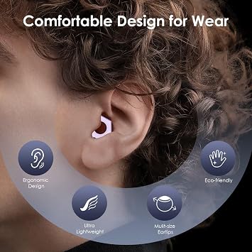 Ear Plugs for Sleeping Noise Cancelling,Reusable Silicone Earplugs with Carrying Case,Ear Plugs for Noise Reduction for Sleep,Noise Sensitivity,Travel,Focus - 5 Pairs Ear Tips in S/M/L