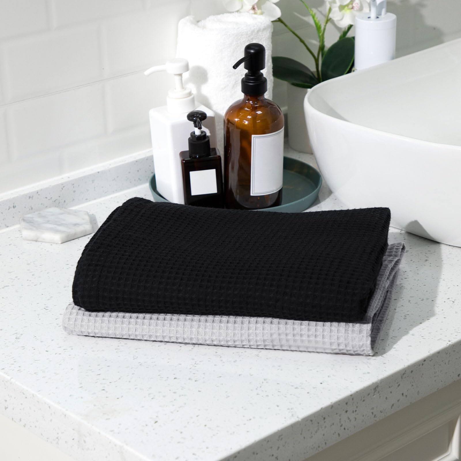Newwiee 2 toallas de baño de microfibra para hombre, de rápida absorción, ajustable, para hombre, sauna, spa, 59 x 24 pulgadas (negro, gris)