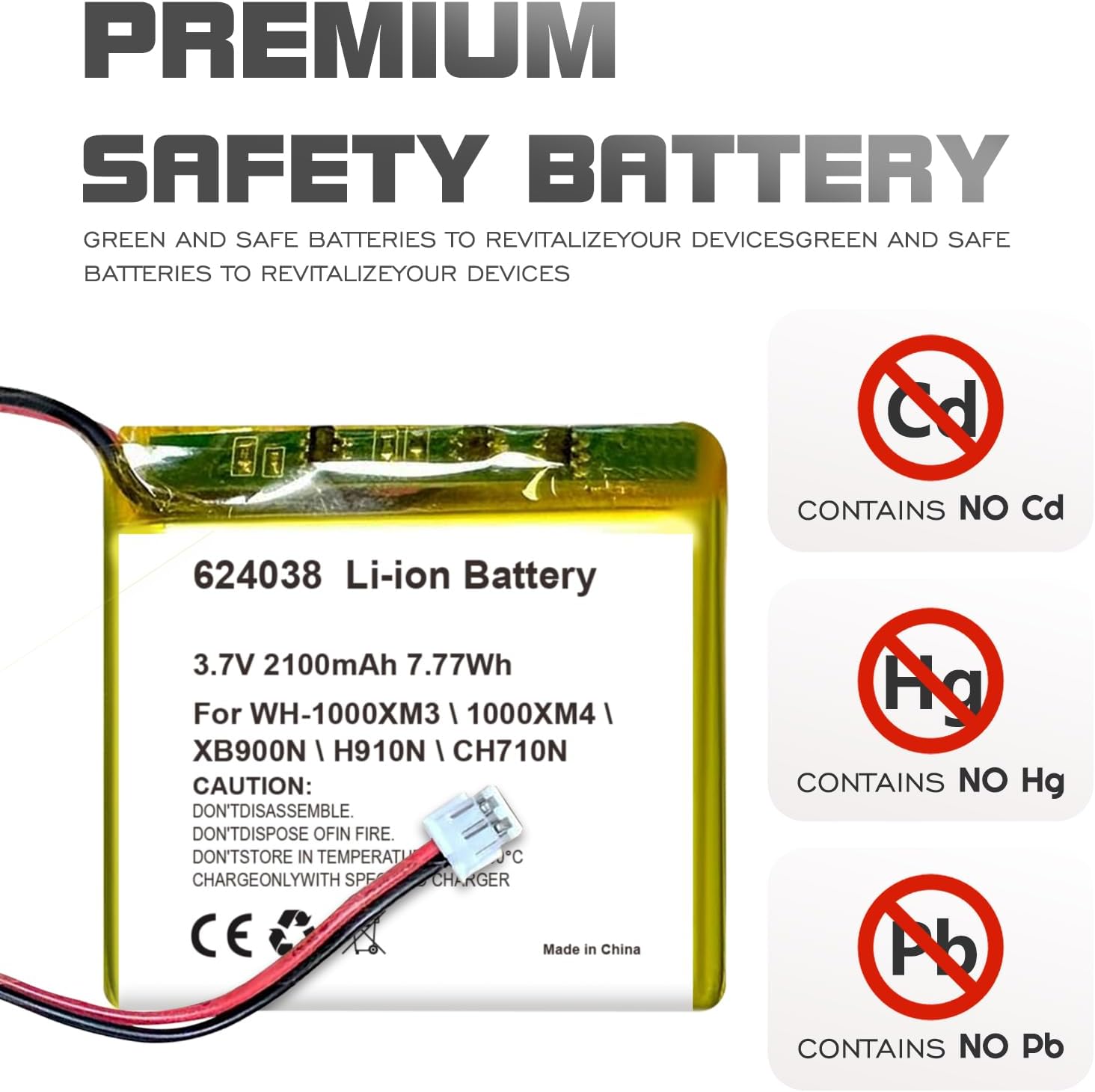 3.7V 2100mAh Replacement Battery for Sony WH-1000XM3/WH-1000XM4 Headphones,Compatible with WH-XB900N, WH-H910N, WH-CH710N Bluetooth Wireless Noise canceling Stereo Headset Battery