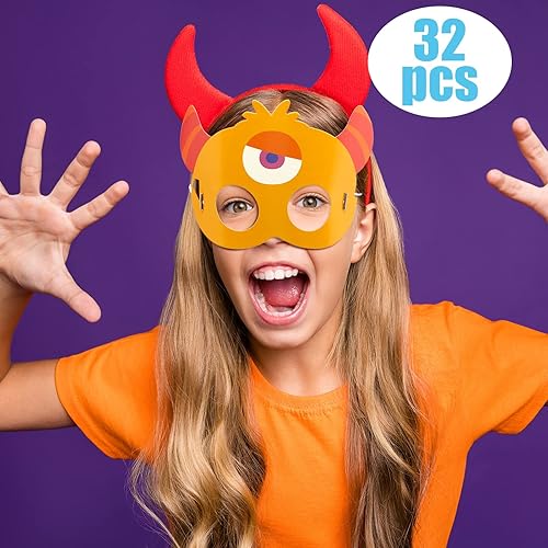 Miniatura 4 de Marsui 32 máscaras con patrón de monstruo para niños, máscara de monstruo temático para fiestas, suministros de cumpleaños, niños y niñas, disfraces