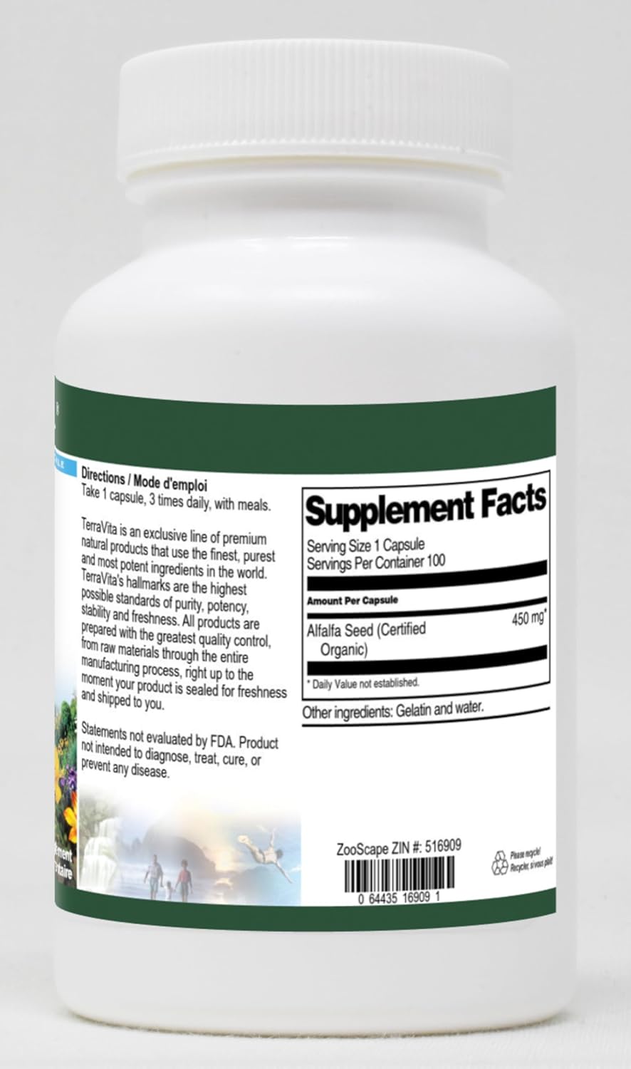 Alfalfa Seed (Certified Organic) - 450 mg (100 Capsules, ZIN: 516909) - 3 Pack