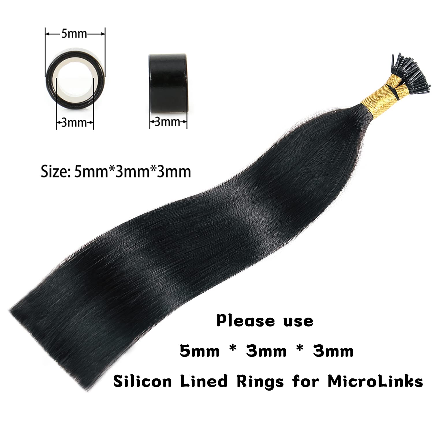 Jiameisi I Tip Hair Extensions Human Hair 14 inch Itip Human Hair Extensions Keratin Real Human Hair Extensions for Women Fit Any Scene #1 Dark Black 50g Styling Dyeing Straightened Cold Fusion