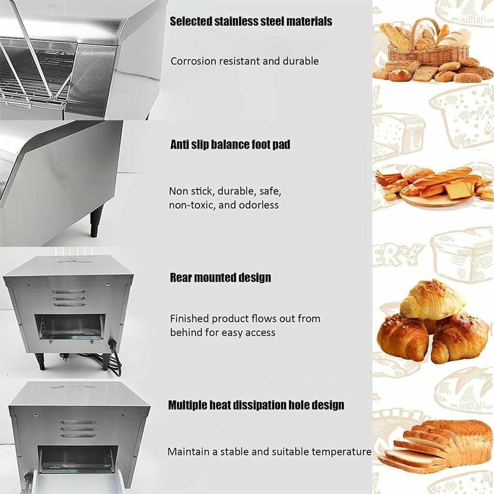 Tostadore Elettrico in Acciaio Inossidabile, modalità di Riscaldamento Selezionabili E 7 velocità, Ideale per Il Pane Bagel in Ristoranti E caffè
