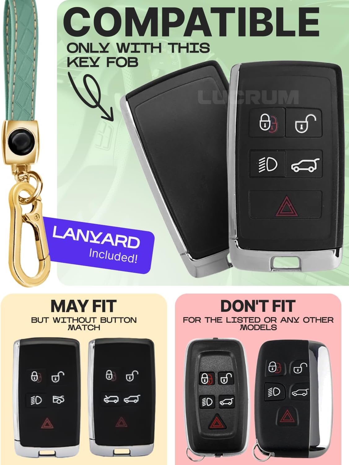 Lucrum Compatible with Range Rover and Jaguar Key Fob Cover & Keychain, TPU Keyfob Case for Land Rover Sport Evoque XE XJ XF - Image 2