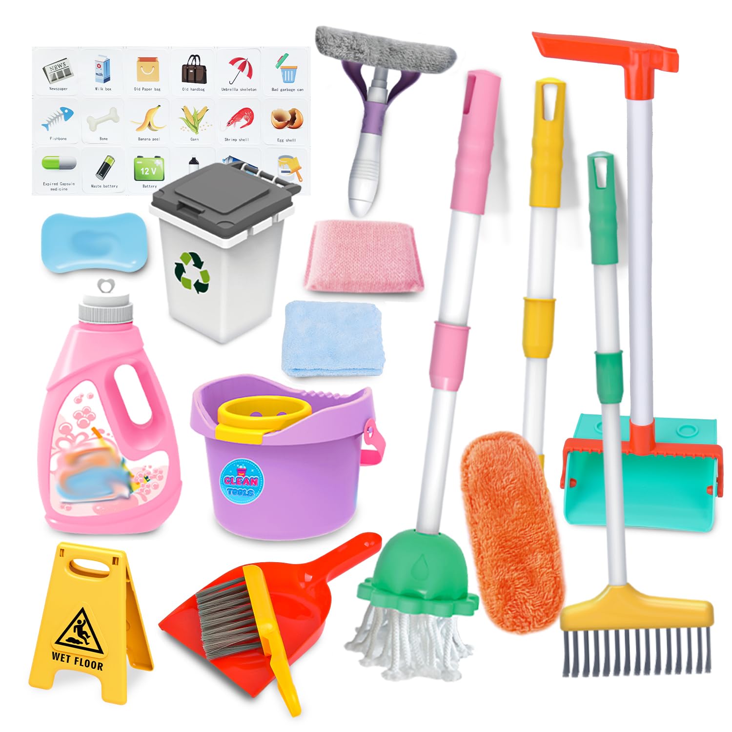 Ensemble De 13 Jouets De Nettoyage Pour Enfants – Balai, Vadrouille, Pelle à Poussière – Jeu D'imitation éducatif En ABS, Sûr, Pour Développer L'autonomie Et La Motricité