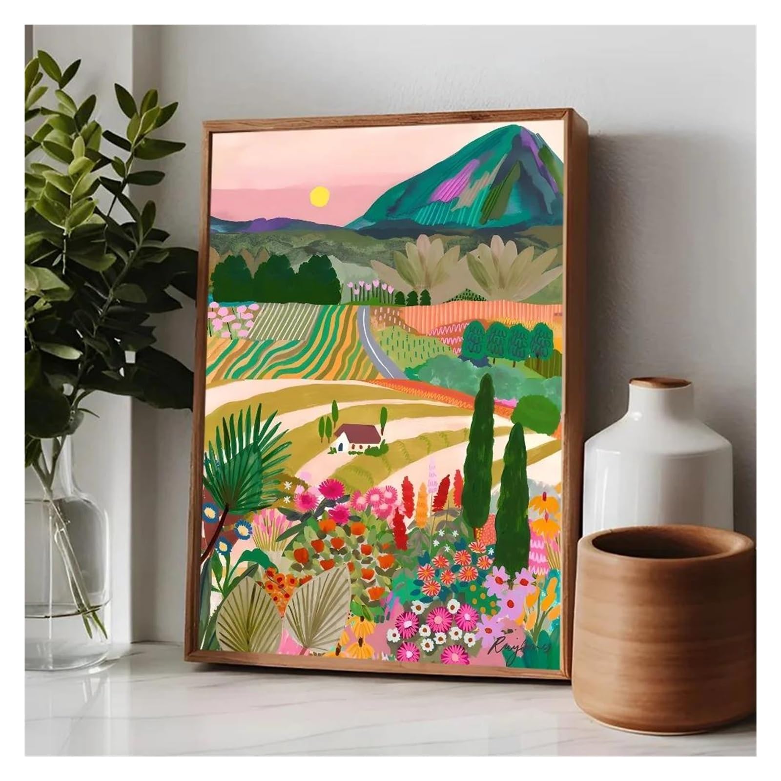 Affiche HD colorée paysage de montagne, toile vintage voyage