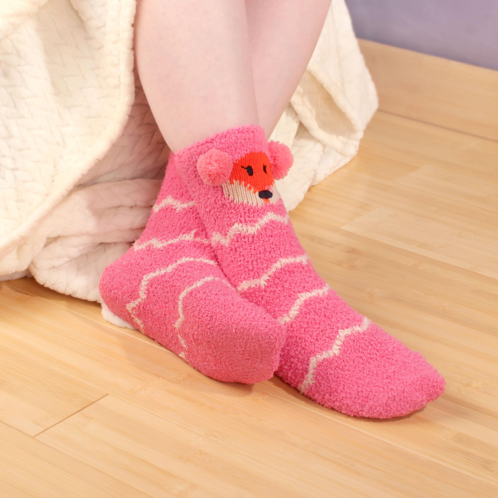 BambooMN Superweiche, warme, niedliche Tiersocken, rutschfest, flauschig, flauschig, Wintersocken, Vorteilspack