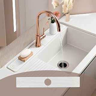 Diatomite Faucet Mat for Kitchen Sink, 23.6 x 3.9 in, Light Grey