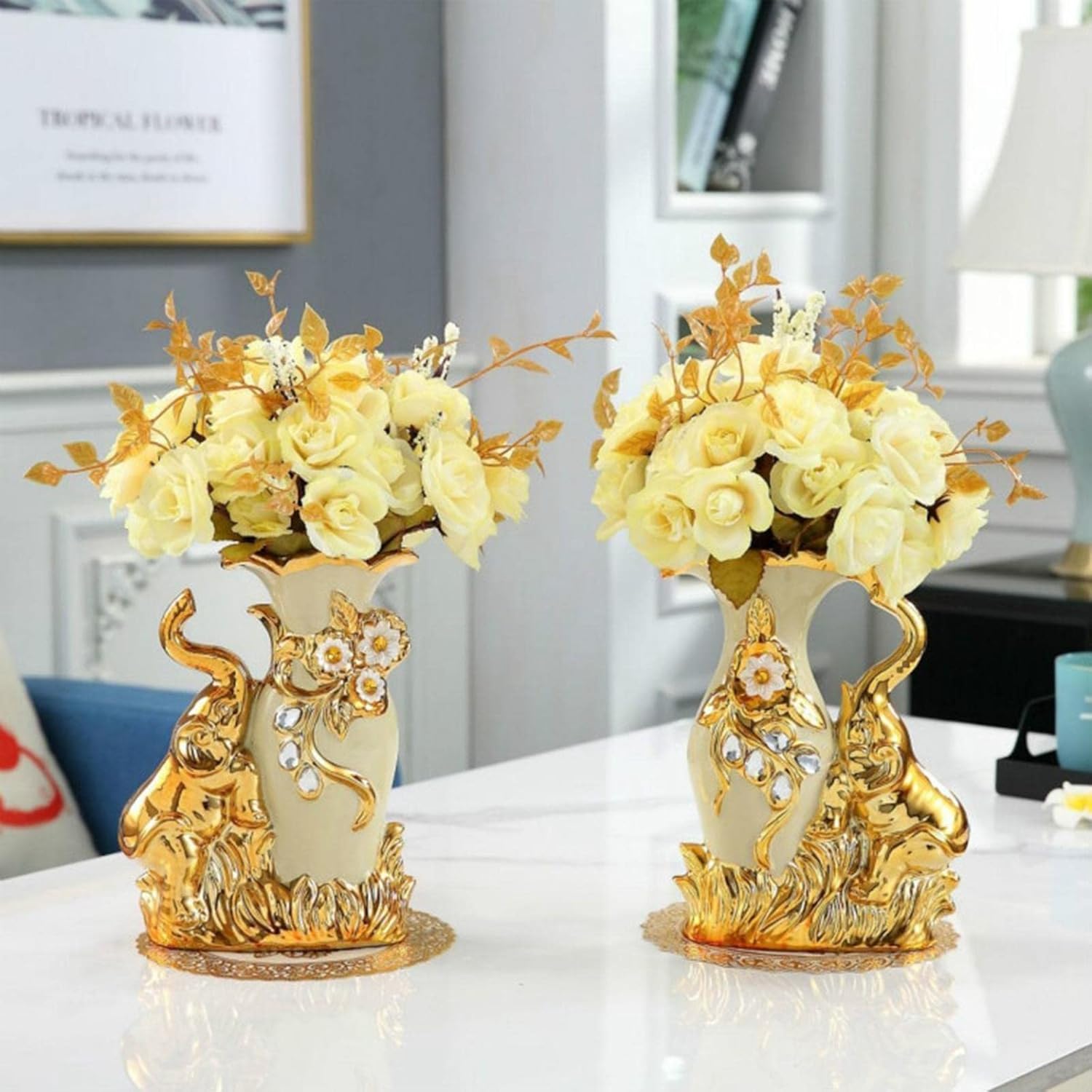 Ceramic Flower Vase for Home Decoration, Left Elephant